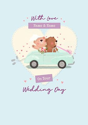 Photo of Bear Couple Get Away Car Wedding Card