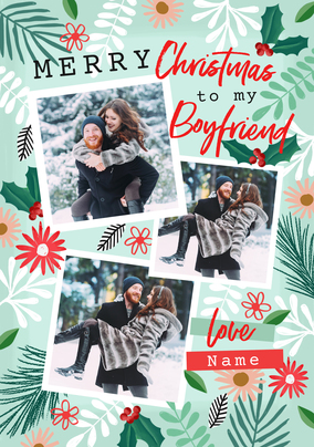 Boyfriend Floral Multi Photo Christmas Card