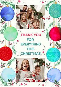 Tap to view Thank You Watercolour Baubles Photo Christmas Card