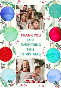 Tap to view Thank You Watercolour Baubles Photo Xmas Card
