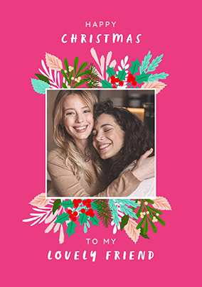 Friend Frame Floral Photo Christmas Card