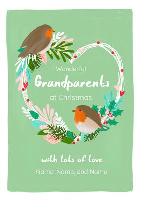 Grandparents Robins Personalised Christmas Card