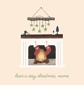 Cosy Christmas Fireplace Personalised Card