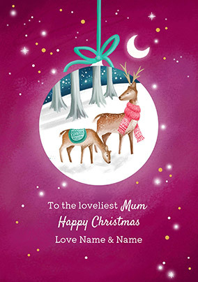 Mum Deer Bauble Personalised Christmas Card