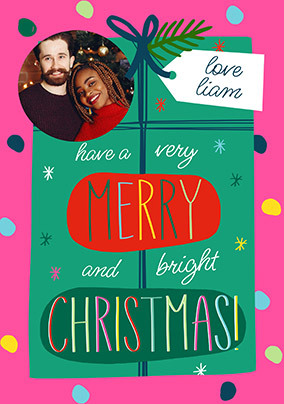 Merry and Bright Present Photo Christmas Card