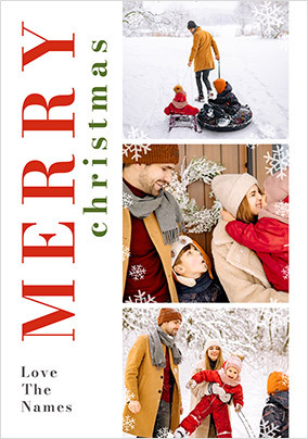 Merry Christmas From the Family 3 Photo Christmas Card