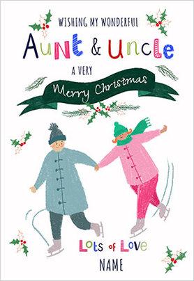 Aunt & Uncle Ice Skating Personalised Christmas Card