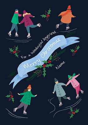 Boyfriend Ice Skating Personalised Christmas Card