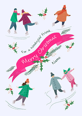 Friend Ice Skating Personalised Christmas Card