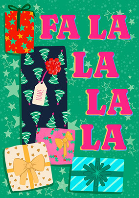 Fa La La La La Presents Personalised Christmas Card