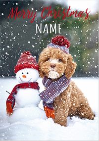 Tap to view Photographic Dog and Snowman Christmas Card