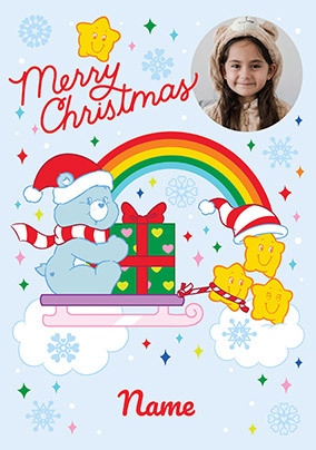 Care Bear Sleigh Christmas Photo Card