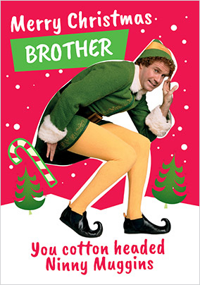 Elf Cotton Headed Ninny Muggins Brother Christmas Card