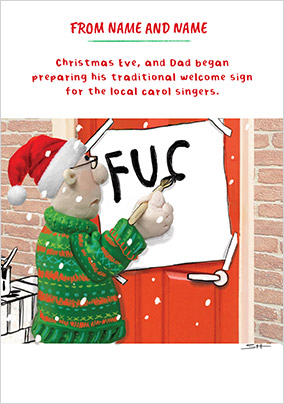 Dad's Welcome Sign For Carols Christmas Card