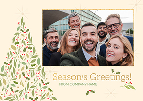 Holly Tree Seasons Greetings Corporate Landscape Christmas Card