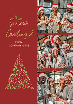 3 Photo Season's Greetings Red Corporate Christmas Card