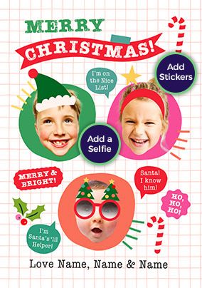 Photo of Funky Faces Merry Christmas From The 3 Kids Card