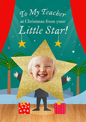 Little Star Photo Upload Christmas Card for Teacher