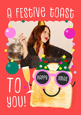 A Festive Toast Red Photo Christmas Card