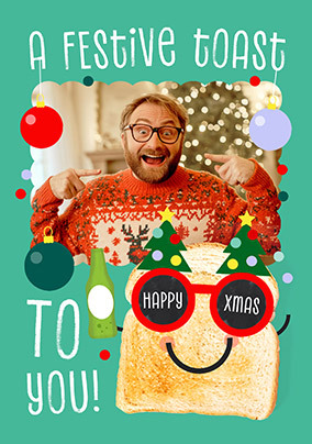 A Festive Toast Green Photo Christmas Card