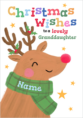 Lovely Granddaughter Rudolph Personalised Christmas Card