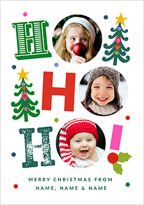 Ho Ho Ho 3 Photo Colourful Christmas Card From Family