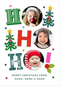 Tap to view Ho Ho Ho 3 Photo Colourful Christmas Card From Family