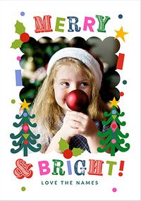 Tap to view Merry & Bright Colourful Border Photo Christmas Card