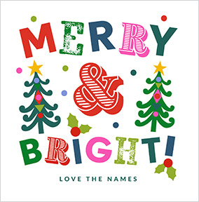 Merry & Bright Colourful Type Christmas Card