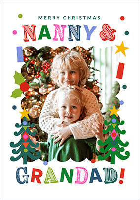 Nanny & Grandad Colourful Photo Christmas Card