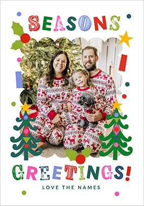 Portrait Colourful Photo Christmas Card From Family