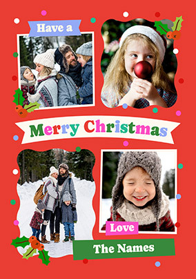 Spotty Border 4 Photo Christmas Card from Family