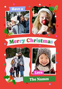 Tap to view Spotty Border 4 Photo Christmas Card from Family