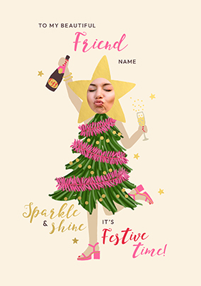 Christmas Tree Dress Photo Card for Friend