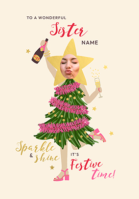 Christmas Tree Dress Photo Card for Sister