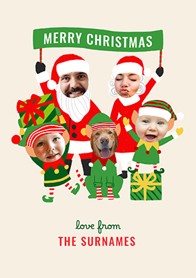 Santa and Elves From Family 5 Photo Christmas Card