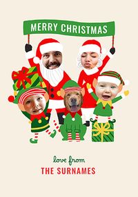 Tap to view Santa and Elves From Family 5 Photo Christmas Card