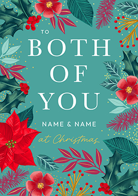 Poinsettia Border to Both of You Christmas Card