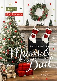 Tap to view Photographic Fireplace Mum and Dad Christmas Card