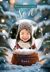 Tap to view Son Photographic Snow Globe Photo Christmas Card
