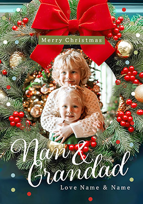 Nan and Grandad Photographic Wreath Photo Christmas Card