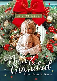 Tap to view Nan and Grandad Photographic Wreath Photo Christmas Card