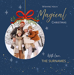 Magical Xmas Bauble Photo Square Christmas Card