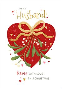 Tap to view Mistletoe Heart Christmas Card for Husband