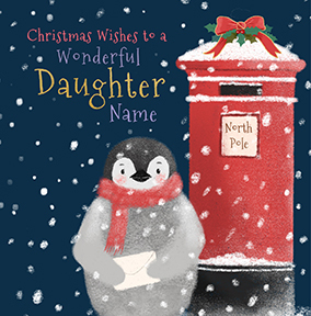 Wonderful Daughter Penguin Square Christmas Card