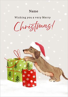 Photo of Sausage Dog & Presents Christmas Card