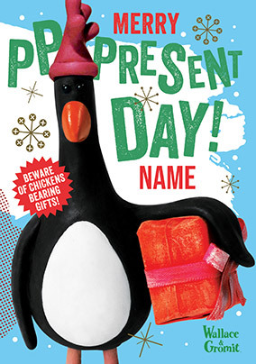 Wallace & Gromit Feathers Present Day Christmas Card