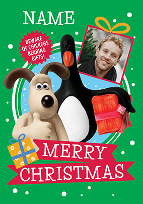 Wallace & Gromit Beware Of Chickens Christmas Photo Card