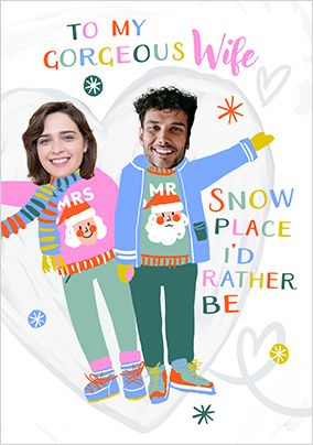 Photo of Funky Faces Snow Angel Wife Christmas Card