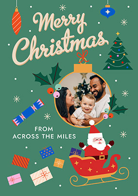 Retro Graphic Across The Miles Christmas Photo Card